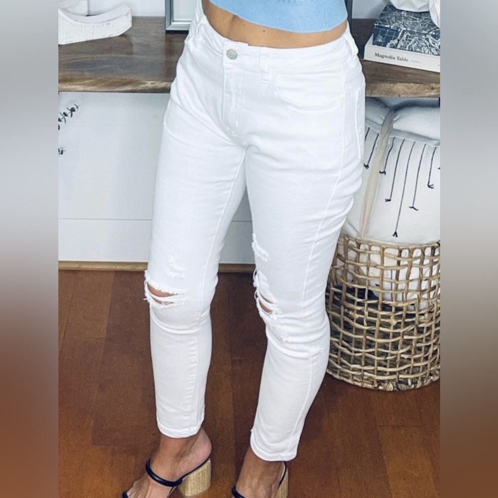 Lot of 2 Pair White Birch White Distressed High-Rise Skinny Jeans SAME FIT M & L